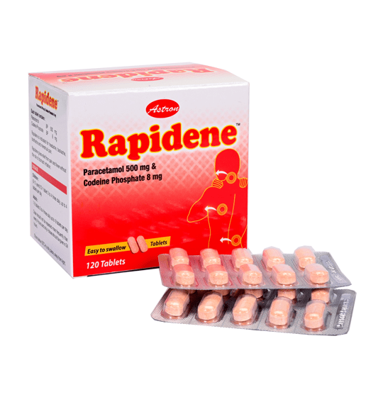 Rapidene Paracetamol and Codeine Tablets 500mg and Codeine phosphate 8mg 120 Tablets