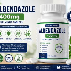 Albendazole 400mg Tablets | 100 Count | Broad-Spectrum Anthelmintic | Long Expiry