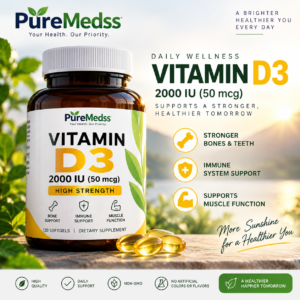 Vitamin D3 2000 IU – Daily Bone, Muscle & Immune Support | High-Quality Cholecalciferol Supplement